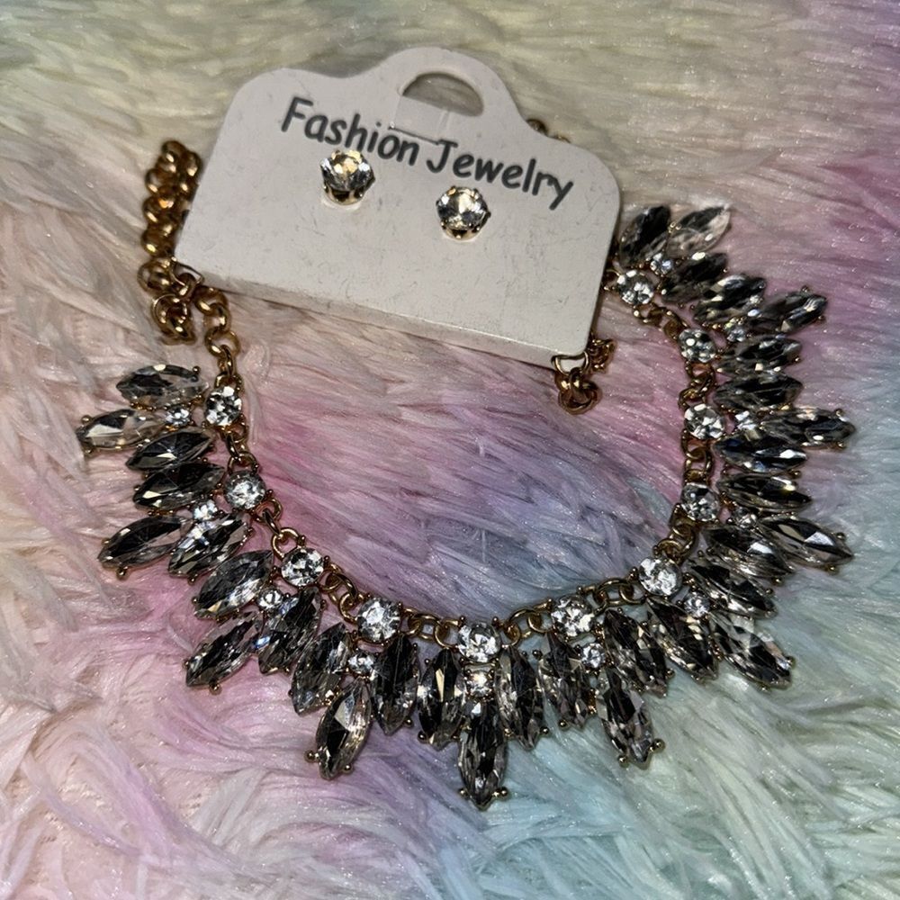 Rhinestone fashion neckkace & earring set